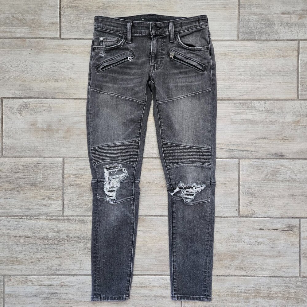 Denim &β Supply Morgan Crop Skinny Jeans Women's Low Rise Stacked Moto Frayed 28